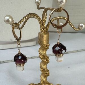 Tiny glass wire wrapped mushroom earrings